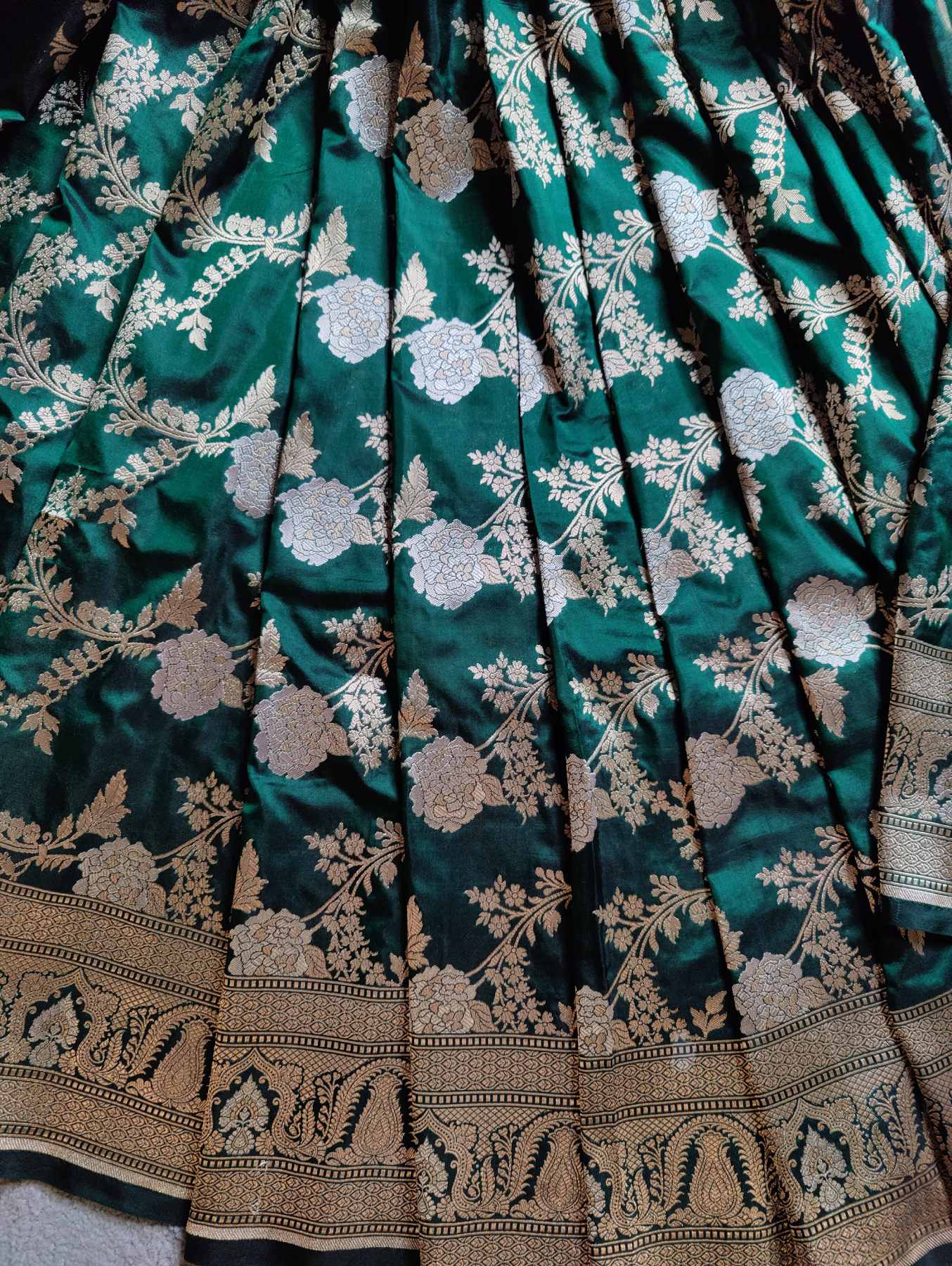 BOTTLE GREEN SILK PURE HANDLOOM BANARASI SAREE