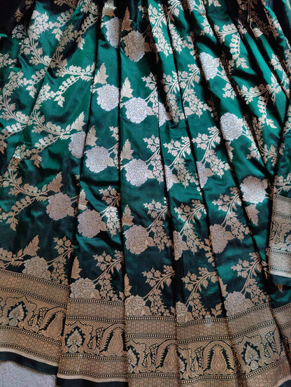 BOTTLE GREEN SILK PURE HANDLOOM BANARASI SAREE