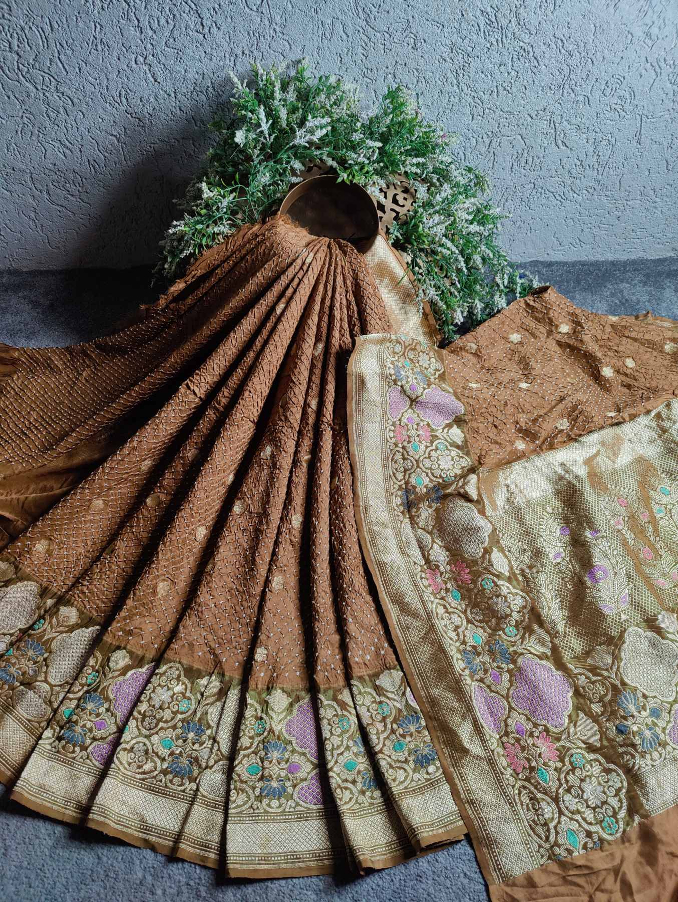 SANDALWOOD SILK PURE HANDLOOM BANDHEJ SAREE