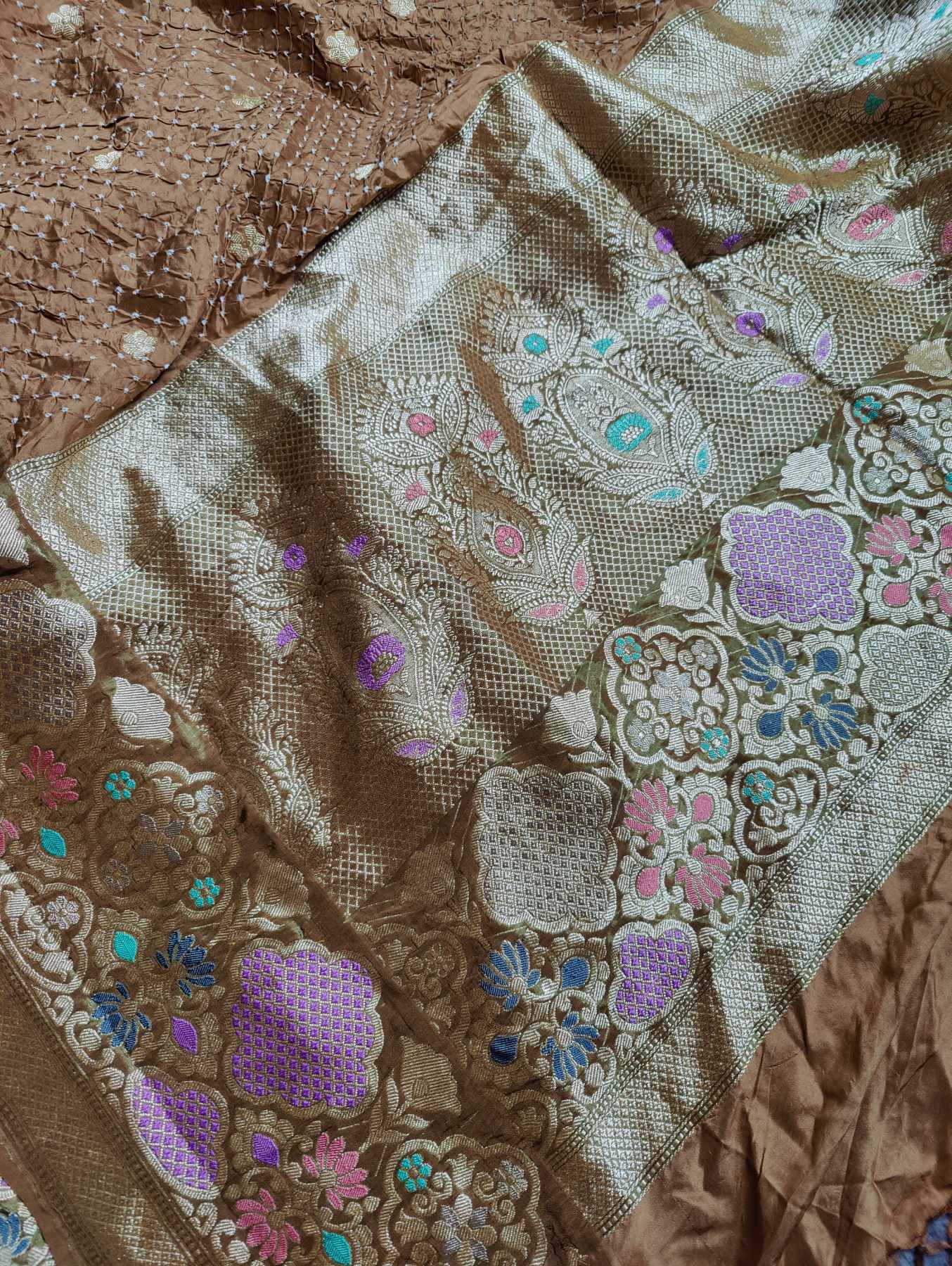 SANDALWOOD SILK PURE HANDLOOM BANDHEJ SAREE