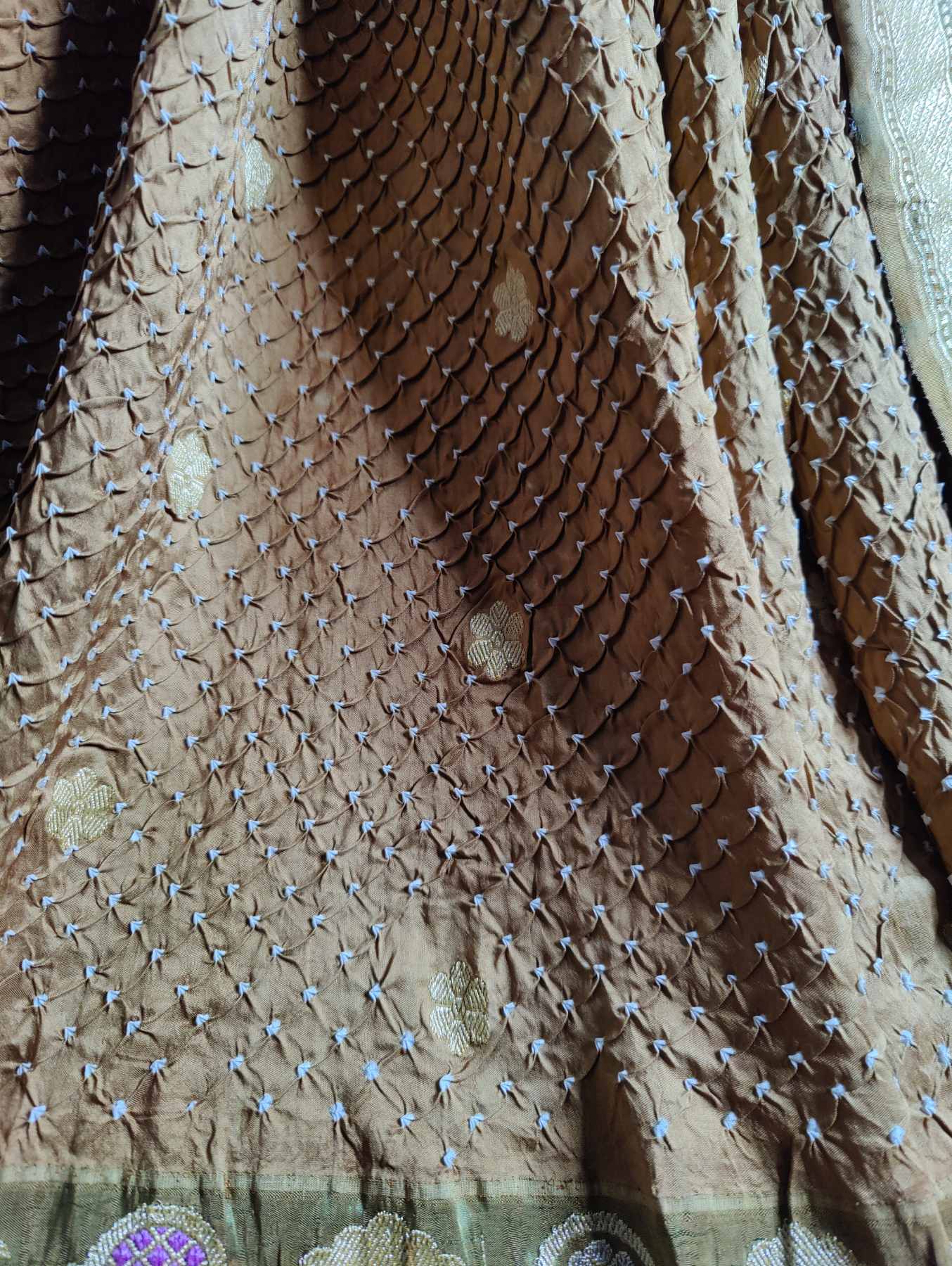 SANDALWOOD SILK PURE HANDLOOM BANDHEJ SAREE