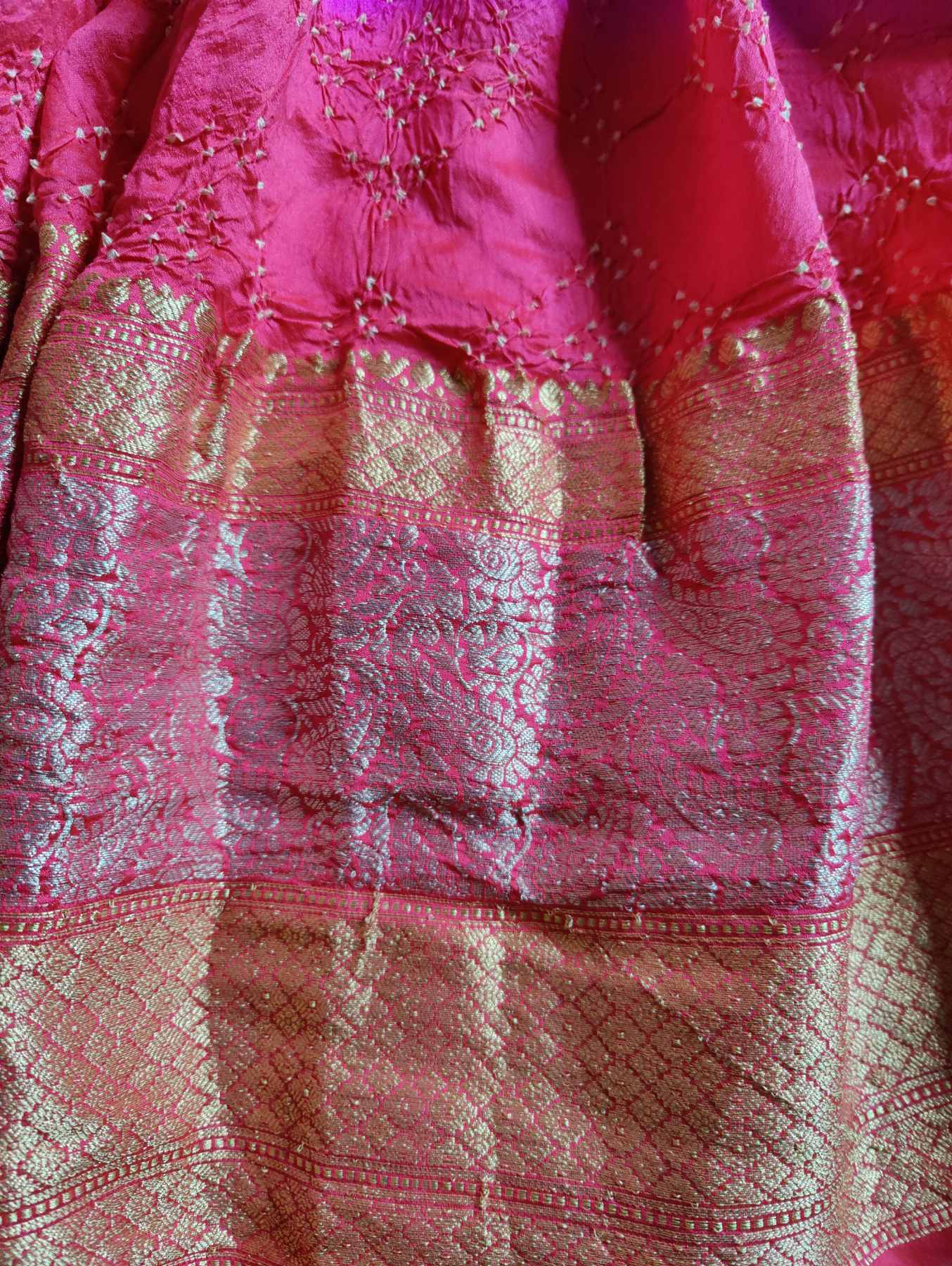 PINK AND DARK CORAL SILK PURE HANDLOOM BANDHEJ SAREE