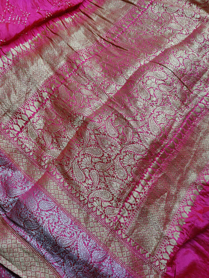 PINK AND DARK CORAL SILK PURE HANDLOOM BANDHEJ SAREE