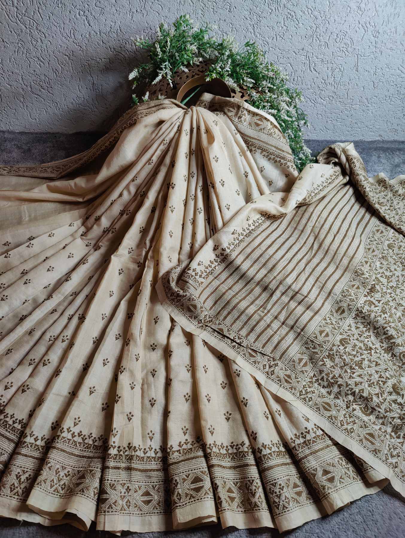 TUSSAR COLOUR TUSSAR SILK PURE HANDLOOM KANTHA SAREE
