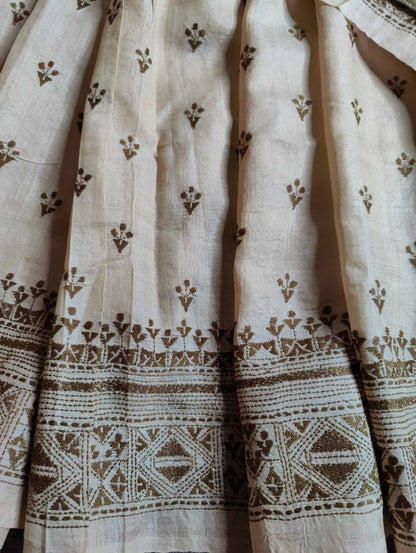 TUSSAR COLOUR TUSSAR SILK PURE HANDLOOM KANTHA SAREE
