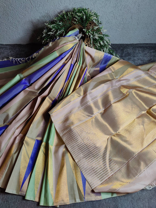 NUDE PINK SILK PURE HANDLOOM KANIVARAM SAREE