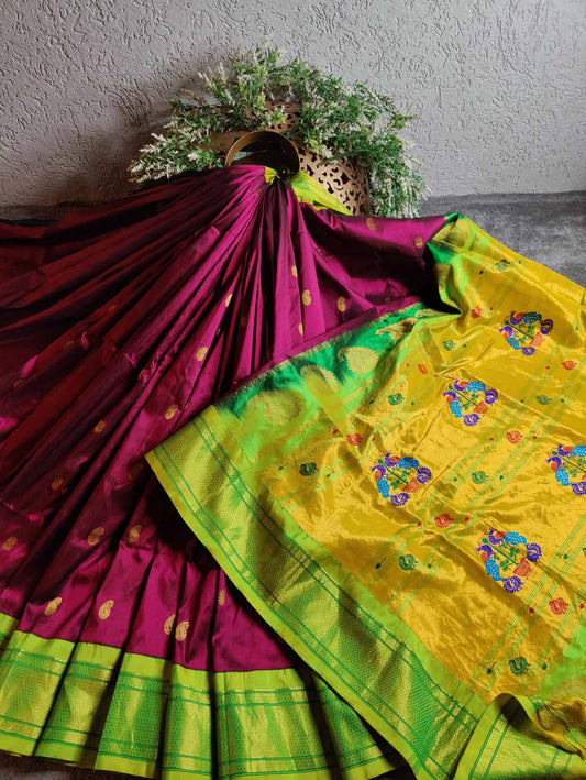 WINE SILK PURE HANDLOOM PAITHANI SAREE