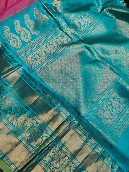 PINK SILK PURE HANDLOOM GADWAL SAREE
