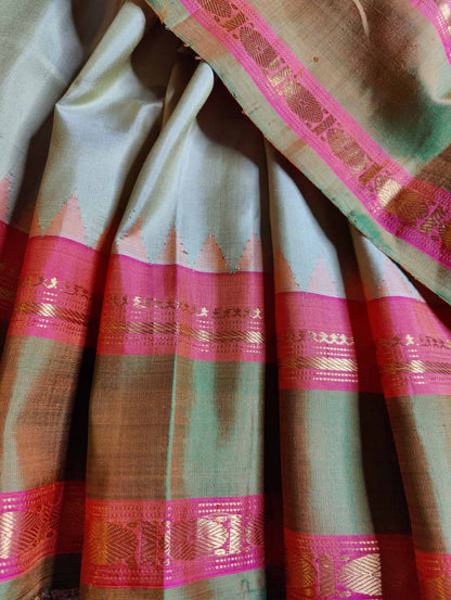 BIEGE SILK PURE HANDLOOM GADWAL SAREE