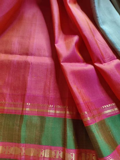 BIEGE SILK PURE HANDLOOM GADWAL SAREE