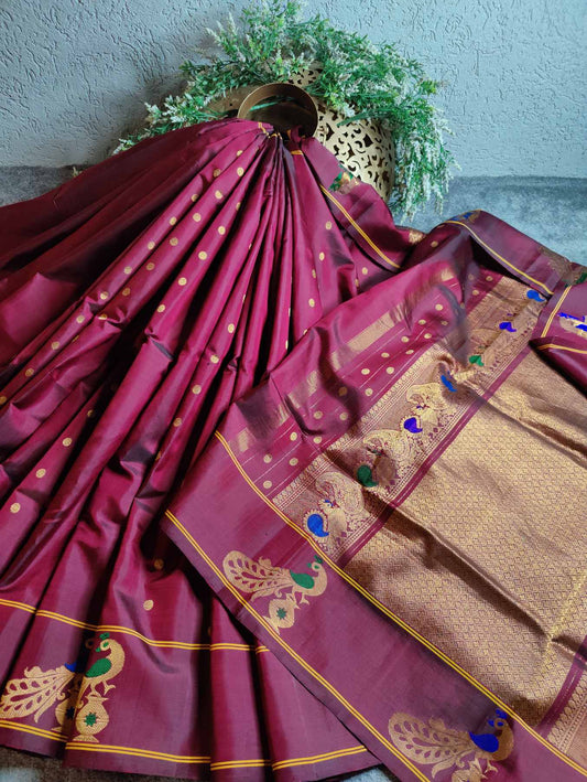 WINE MAROON SILK PURE HANDLOOM GADWAL SAREE