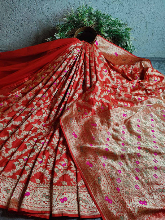 RED SILK  PURE HANDLOOM BANARASI SAREE