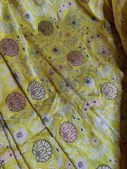 YELLOW  SILK  PURE HANDLOOM BANARASI SAREE