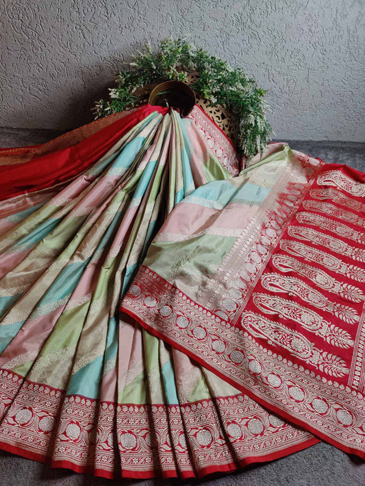 PASTEL RANGCART SILK  PURE HANDLOOM BANARASI SAREE