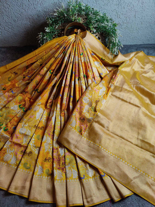 YELLOW SILK PURE HANDLOOM BANARASI SAREE