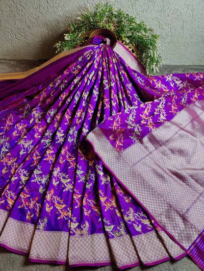 PURPLE SILK  PURE HANDLOOM BANARASI SAREE