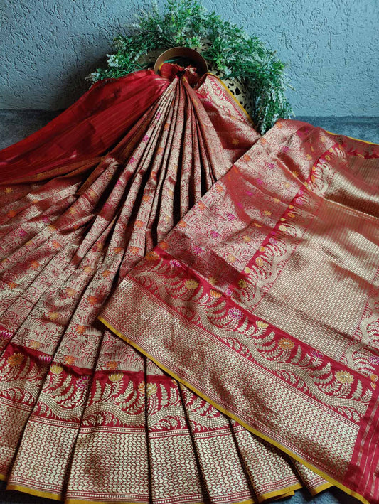 RED SILK  PURE HANDLOOM BANARASI SAREE