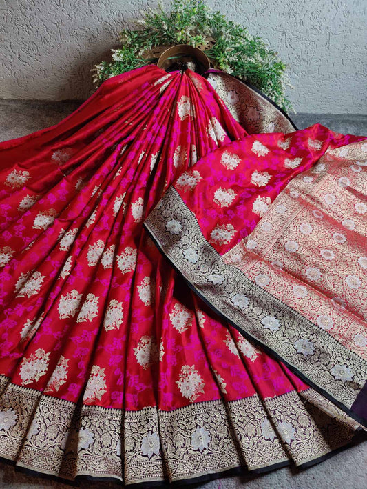 RUBY PINK MUSHROO SILK PURE HANDLOOM BANARASI SAREE