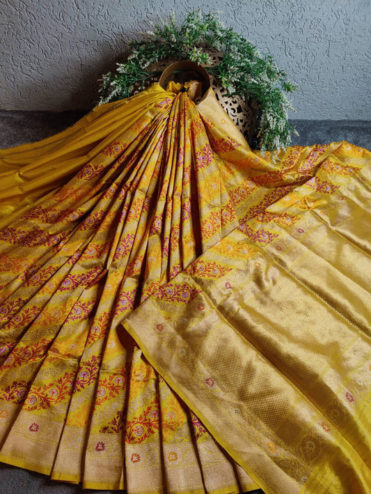 YELLOW SILK PURE HANDLOOM BANARASI SAREE