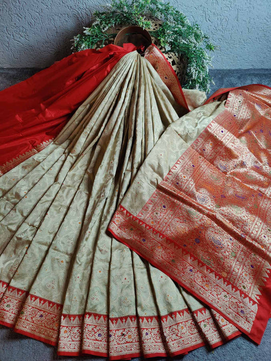 LIGHT OLIVE GREEN SILK  PURE HANDLOOM REAL JARI BANARASI SAREE