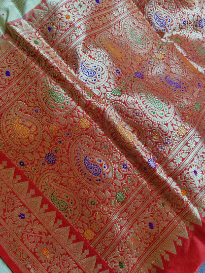 LIGHT OLIVE GREEN SILK  PURE HANDLOOM REAL JARI BANARASI SAREE