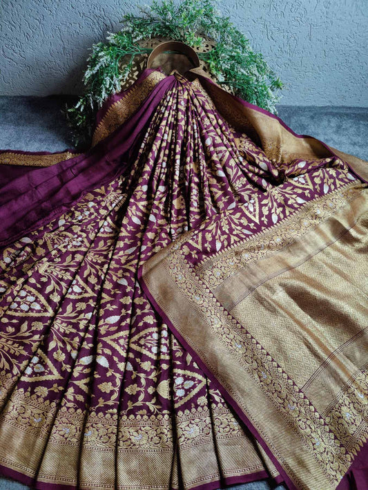 WINE MUNGA TUSSAR PURE HANDLOOM BANARASI SAREE