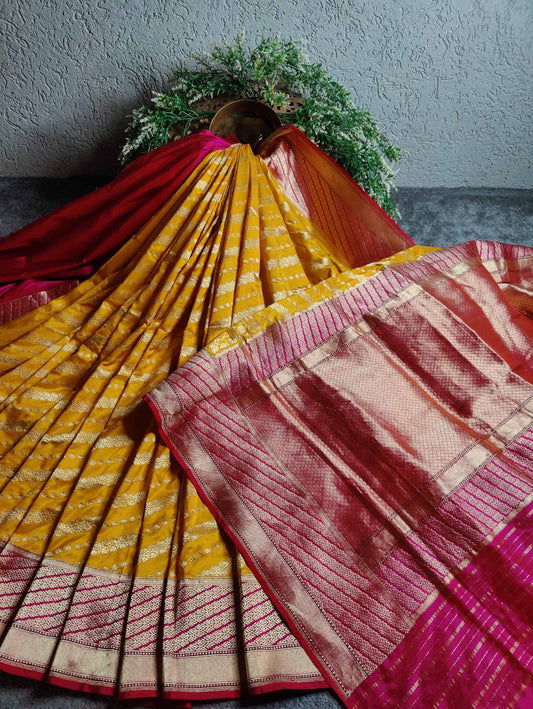 YELLOW SILK PURE HANDLOOM BANARASI SAREE