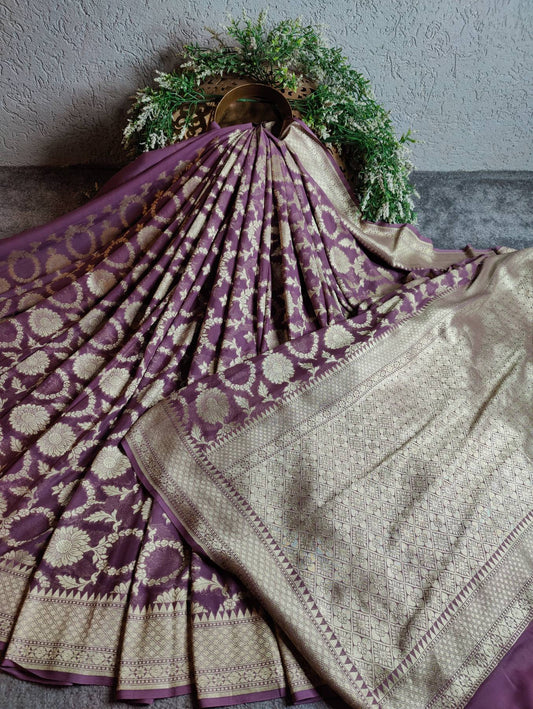 DARK MOUVE GEORGETTE PURE HANDLOOM BANARASI SAREE