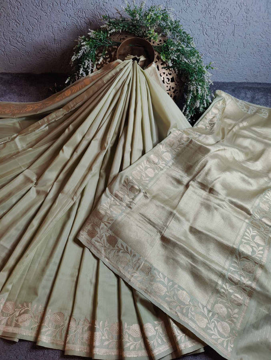 PISTA GREEN MULBARY SILK PURE HANDLOOM BANARASI SAREE