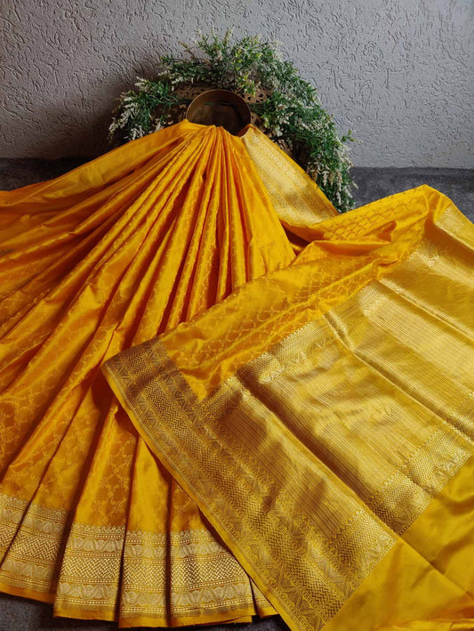 YELLOW SILK PURE HANDLOOM BANARASI SAREE