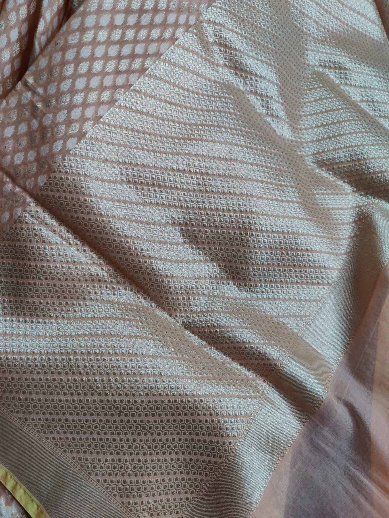 PEACH COTTON PURE HANDLOOM  BANARASI SAREE