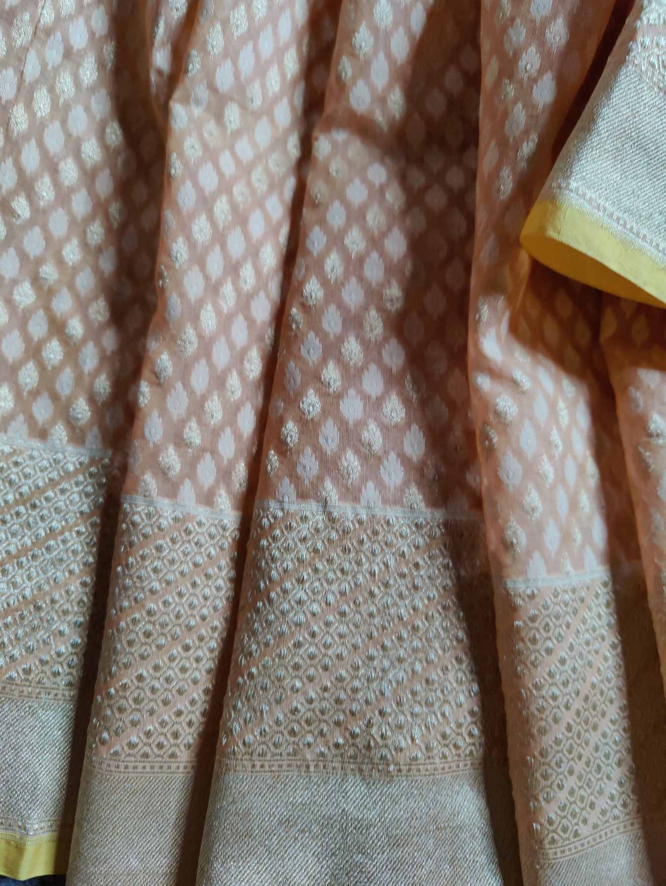 PEACH COTTON PURE HANDLOOM  BANARASI SAREE