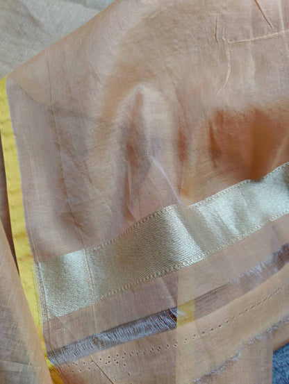 PEACH COTTON PURE HANDLOOM  BANARASI SAREE