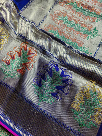 BLUE SILK PURE HANDLOOM  BANARASI SAREE