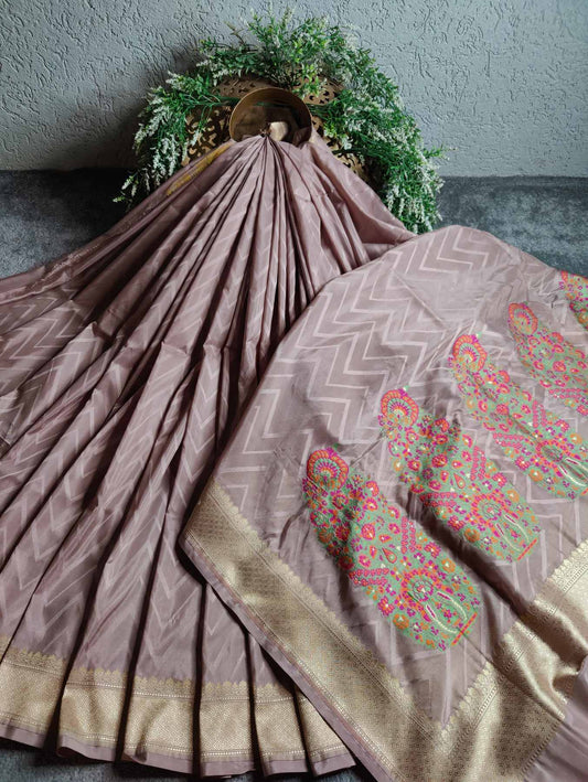 ONION PINK SILK PURE HANDLOOM BANARASI SAREE