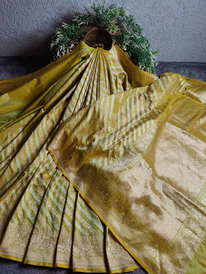 TWO TONE YELLOW SILK PURE HANDLOOM BANARASI SAREE