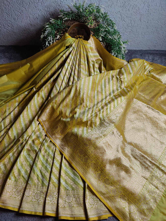 TWO TONE YELLOW SILK PURE HANDLOOM BANARASI SAREE