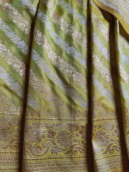 TWO TONE YELLOW SILK PURE HANDLOOM BANARASI SAREE