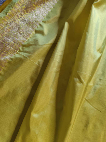 TWO TONE YELLOW SILK PURE HANDLOOM BANARASI SAREE