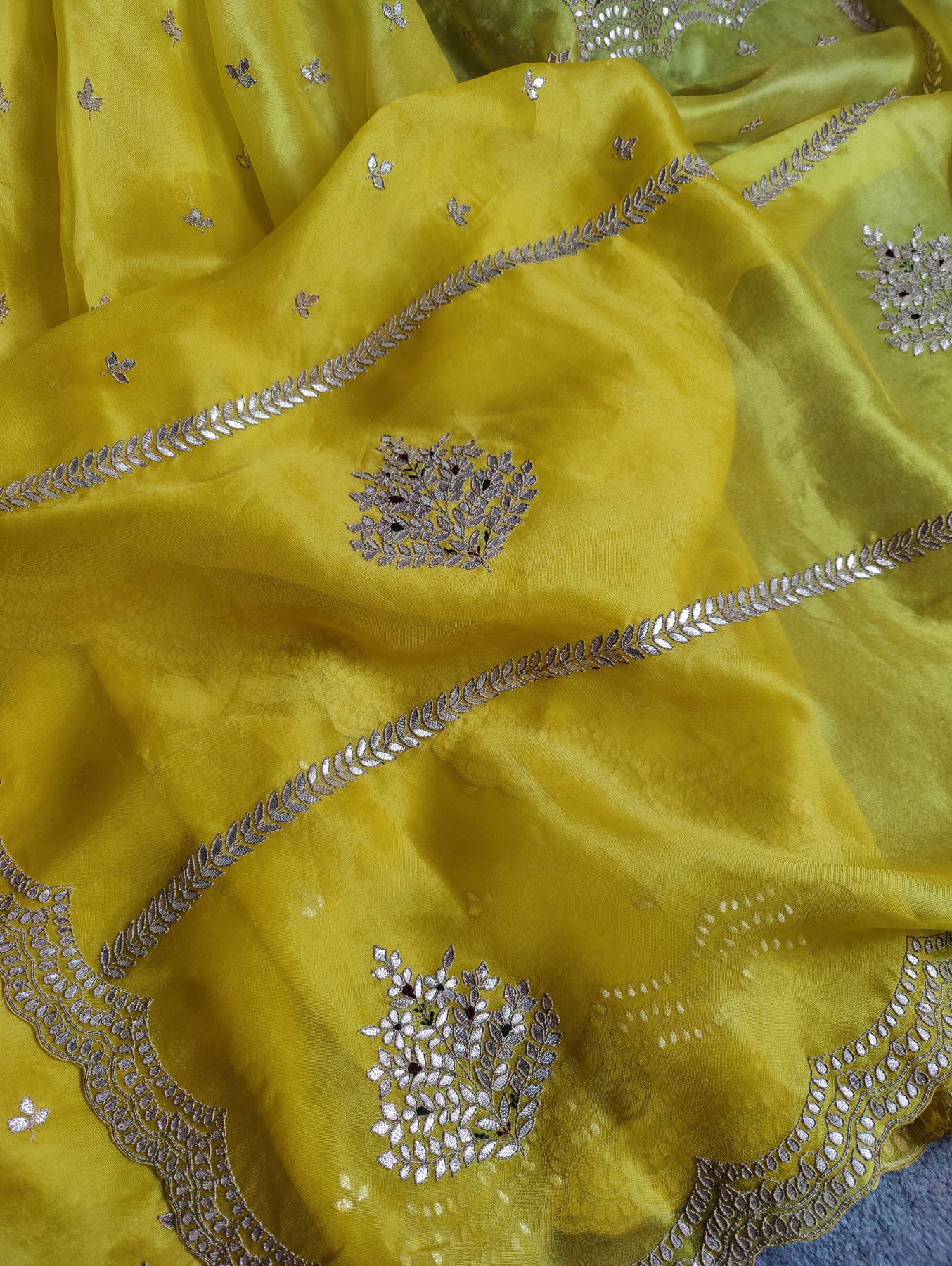 YELLOW ORGANZA PURE HANDLOOM EMBROIDERY SAREE