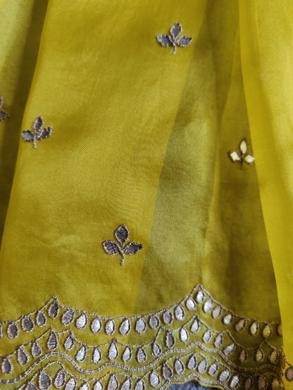 YELLOW ORGANZA PURE HANDLOOM EMBROIDERY SAREE