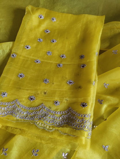 YELLOW ORGANZA PURE HANDLOOM EMBROIDERY SAREE