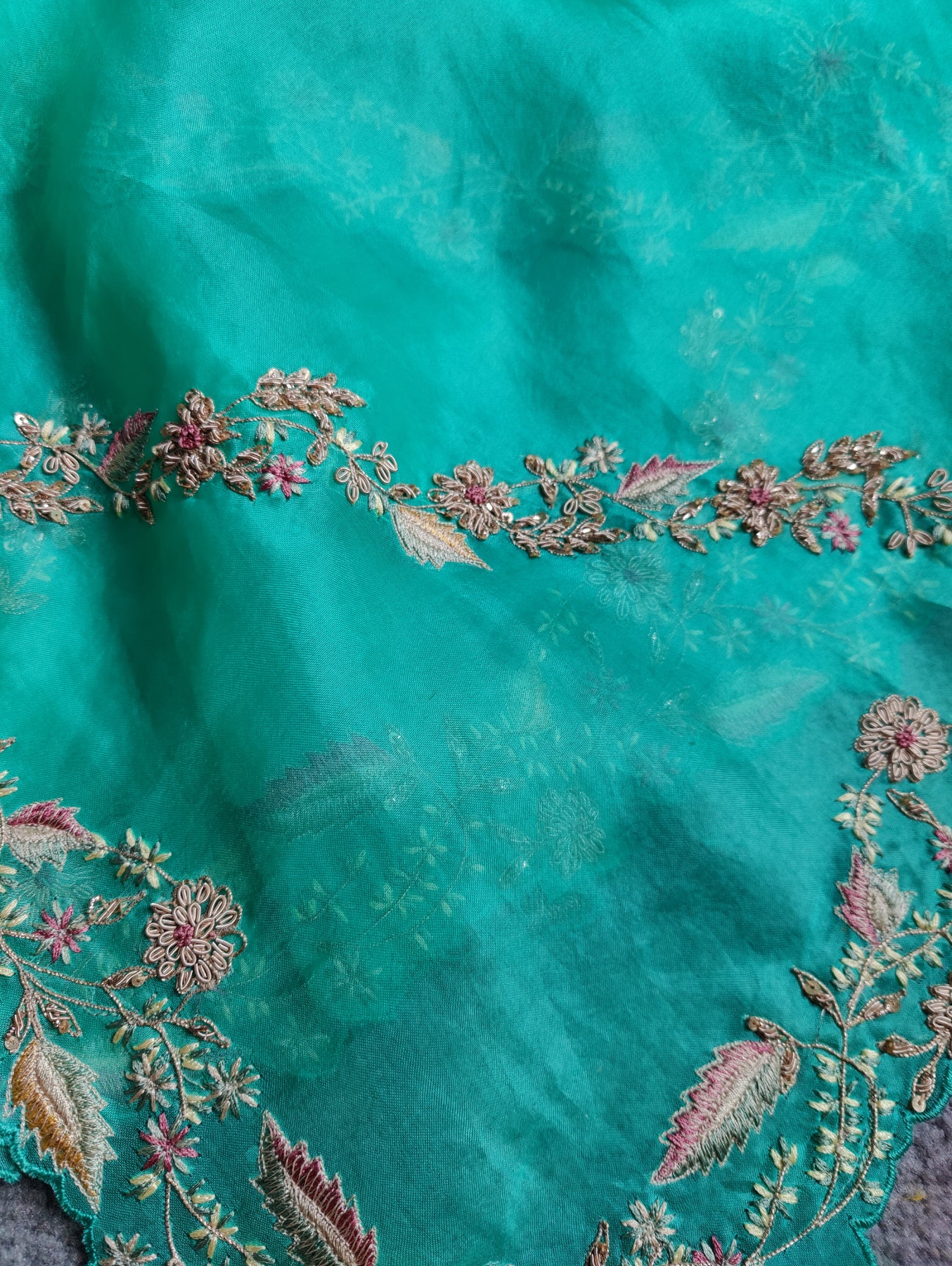 SEA GREEN ORGANZA PURE HANDLOOM EMBROIDERY SAREE