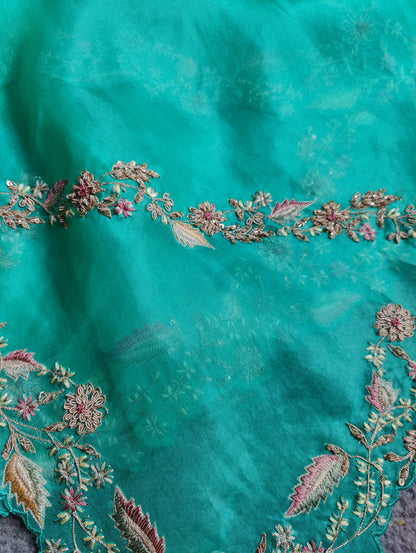 SEA GREEN ORGANZA PURE HANDLOOM EMBROIDERY SAREE