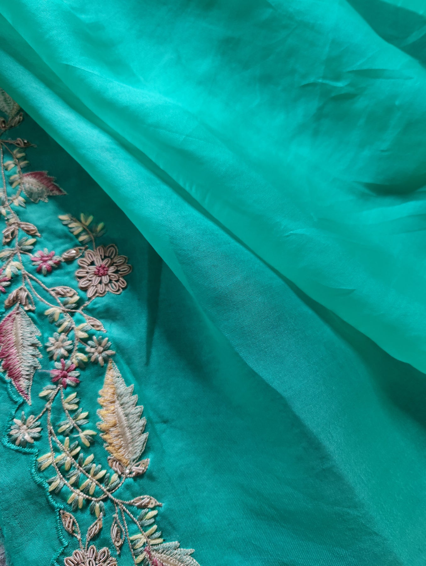 SEA GREEN ORGANZA PURE HANDLOOM EMBROIDERY SAREE