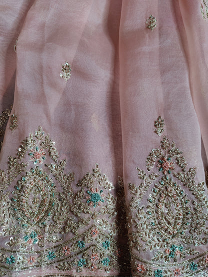 PEACH ORGANZA PURE HANDLOOM EMBROIDERY SAREE