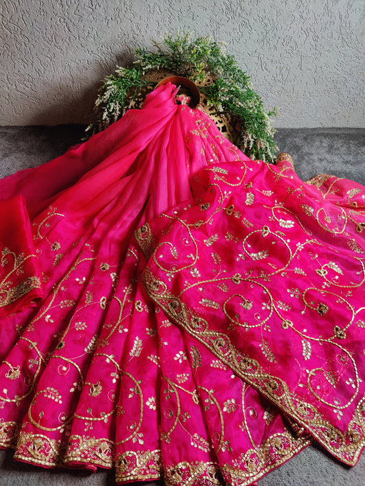 FLORISSANT PINK ORGANZA PURE HANDLOOM EMBROIDERY SAREE
