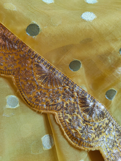 YELLOW ORGANZA PURE HANDLOOM EMBROIDERY SAREE