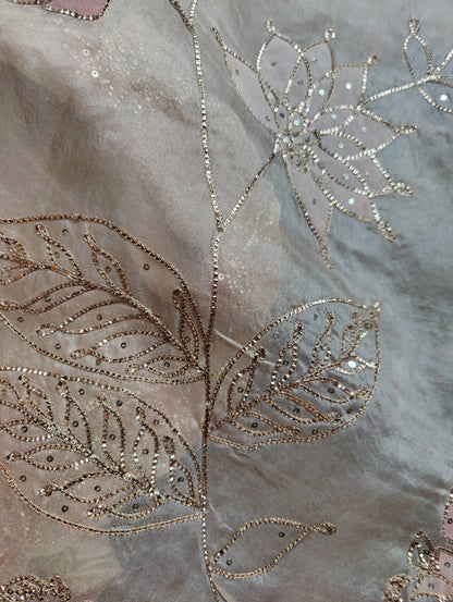 LIGHT PEACH ORGANZA PURE HANDLOOM EMBROIDERY SAREE