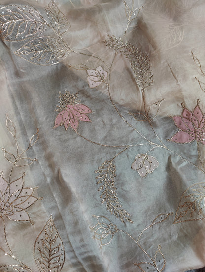 LIGHT PEACH ORGANZA PURE HANDLOOM EMBROIDERY SAREE